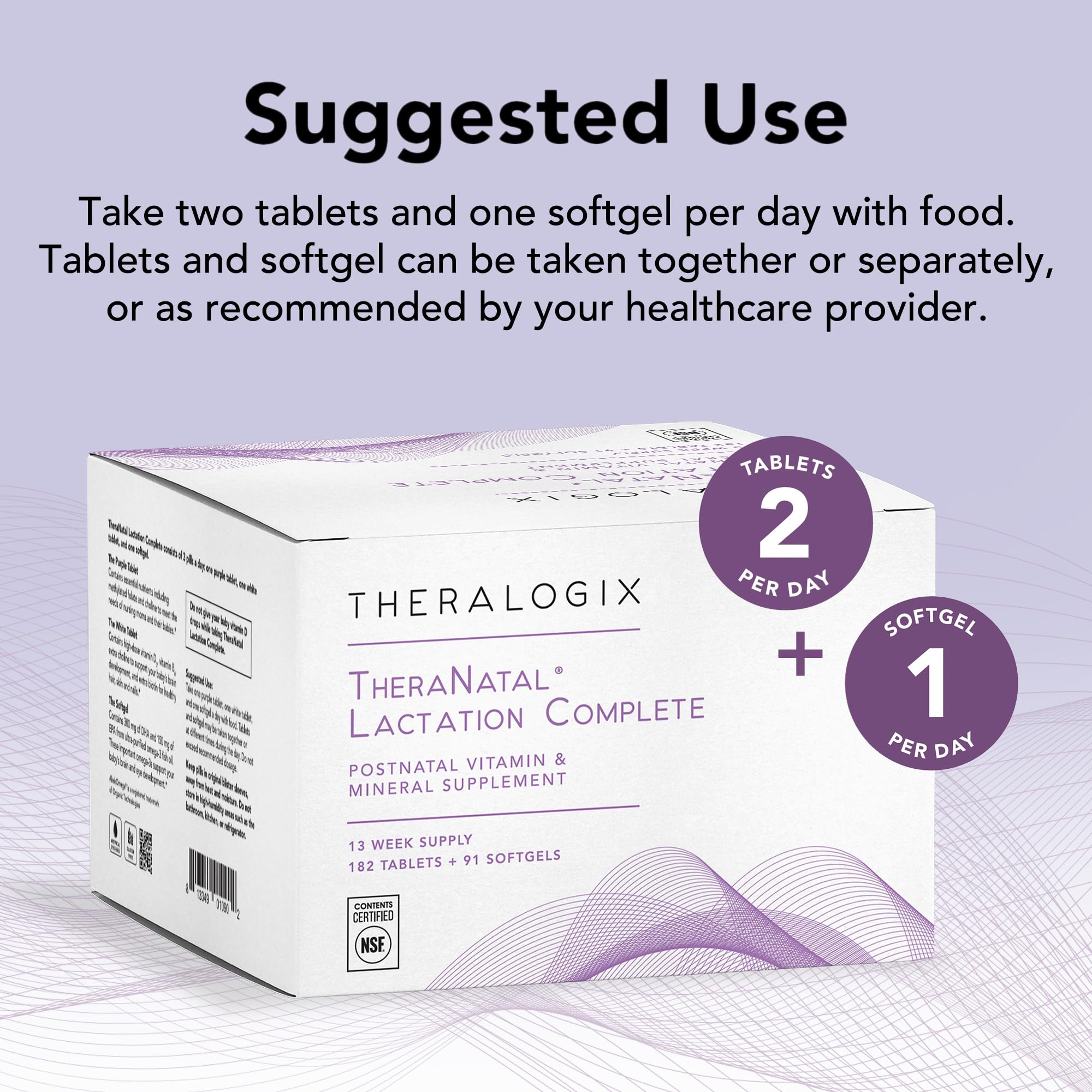 Theralogix TheraNatal Lactation Complete Postnatal Vitamin Supplement - 13-Week Supply - Breastfeeding Supplement for Women - NSF Certified - 182 Tablets & 91 Softgels