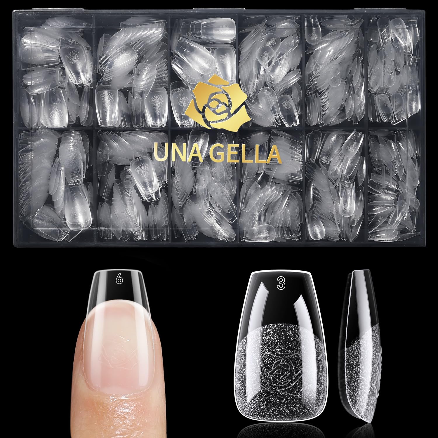Photo 1 of *** JUST THE BOX ***UNA GELLA Short Coffin Nail Tips 600Pcs, Short Coffin Gel Nails Tips Pre Etched 12 Sizes Soft Gel Fake Nails Tips Pre-file Full Cover for Nail Extension Home DIY Salon with Box