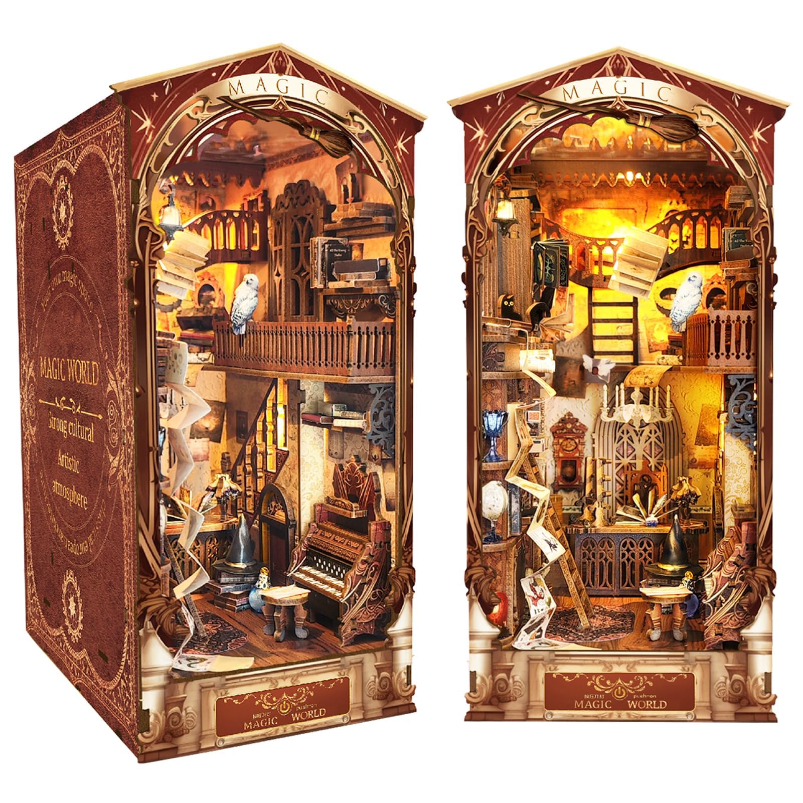 Spilay DIY Book Nook Kit, DIY Puppenhäuser holz Miniatur Haus Möbel Kit Mit LED-Licht,Schutzhülle,3D Holzpuzzle Buchstütze Bücherregal Dekoration,Buchstützen Modell Build-Creativity Kit-SQ14