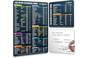 MOUNT WALKER Air Fryer Magnetic Cheat Sheet Set (1 Set of 3 Pcs) - Air Fryer Accessories Cook Times Chart, Air Fryer Cookbook Recipe Cards, Kitchen Accessories with Dry Erase Fridge Whiteboard, Black