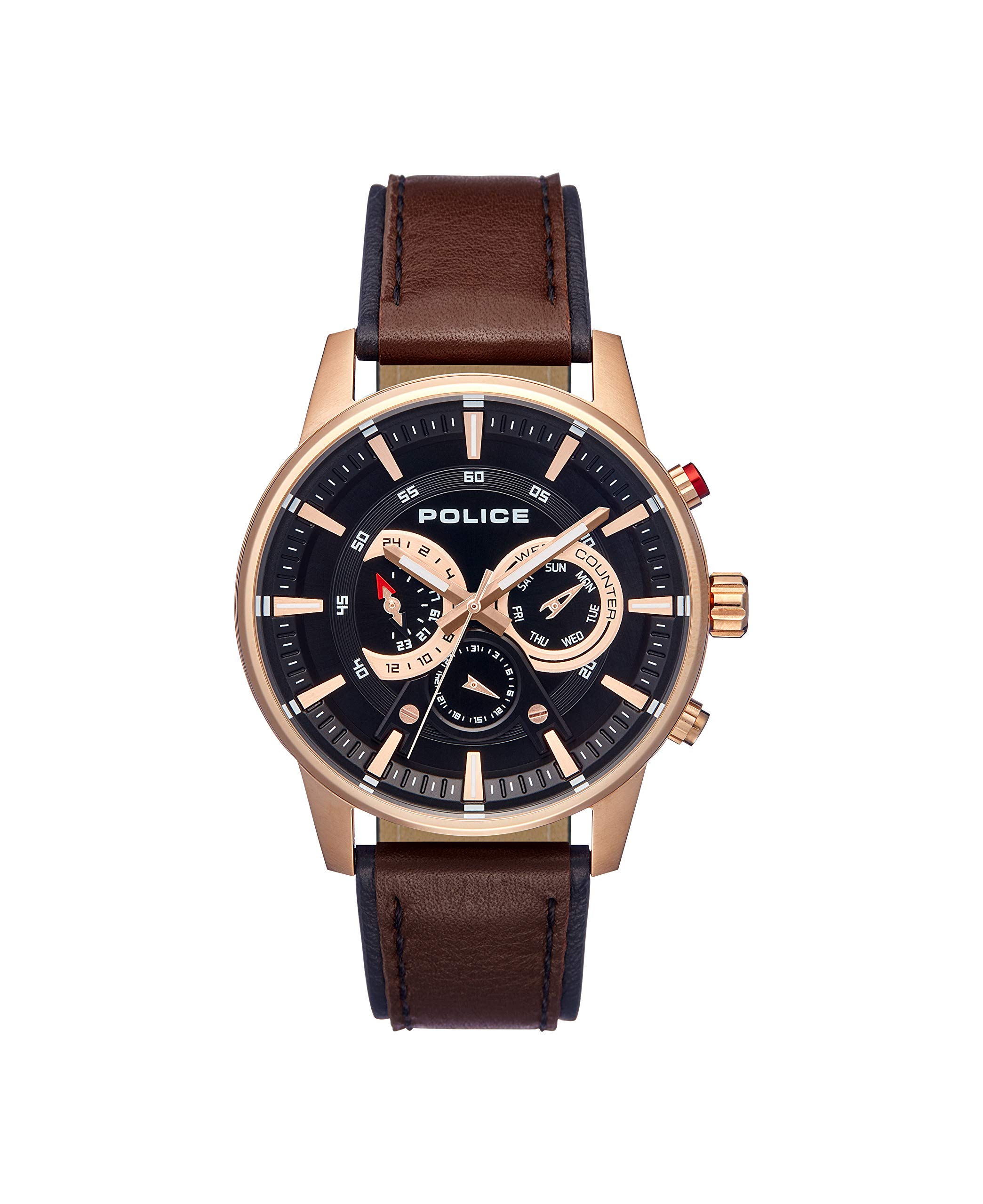 Police Mens Quartz Watch, Multi dial Display and Leather Strap PL.15523JSR/02