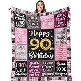 Amonee-YL 90th Birthday Gifts for Women, 90th Birthday Blanket 50"X60", 90th Birthday Decorations for Women, Gifts for 90 Year Old Woman, 90 Year Old Birthday Gifts for Woman, Happy 90th Birthday