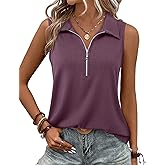 Vivilli Womens Ribbed Tank Top Zipper V Neck Dressy Casual Blouses Sleeveless Camisole Tops Work Tank Polo Shirts