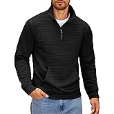 COOFANDY Mens Quarter Zip Sweatshirt Long Sleeve Casual Waffle Pullover Hoodies with Pocket
