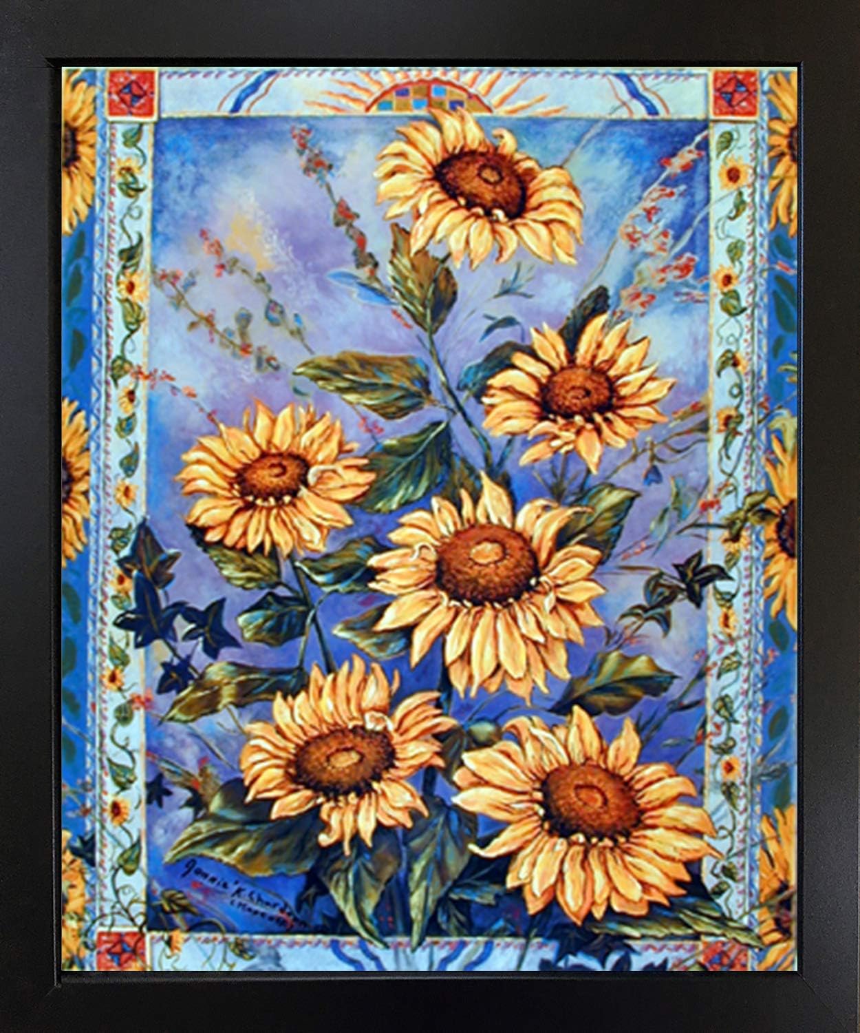 Framed Wall Decor Picture Country Sunflower Floral Flower Black Framed Art Print (18x22)
