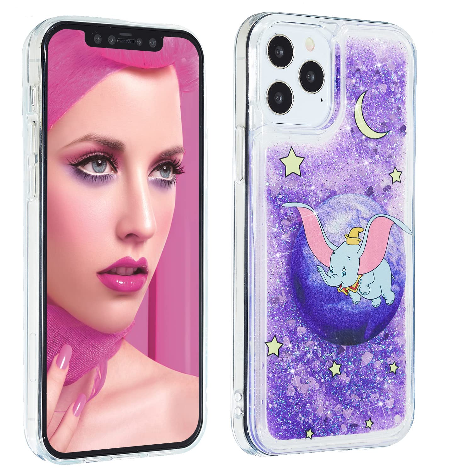 iPhone 14 Pro Max Case Bling, Clear Transparent Glitter Sparkle Crystal Quicksand Floating Liquid Soft Silicone TPU ShockProof Mobile Phone Cover for iPhone 14 Pro Max 6.7-Inch, Elephant