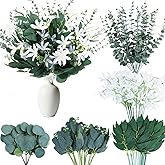 100 Pcs Eucalyptus Leaves Stems Bulk, Mixed Artificial Bundle Faux Spray Silver Dollar Eucalyptus Leaves Greenery Stems for Wedding Bouquet, Floral Arrangement and Vase Decoration