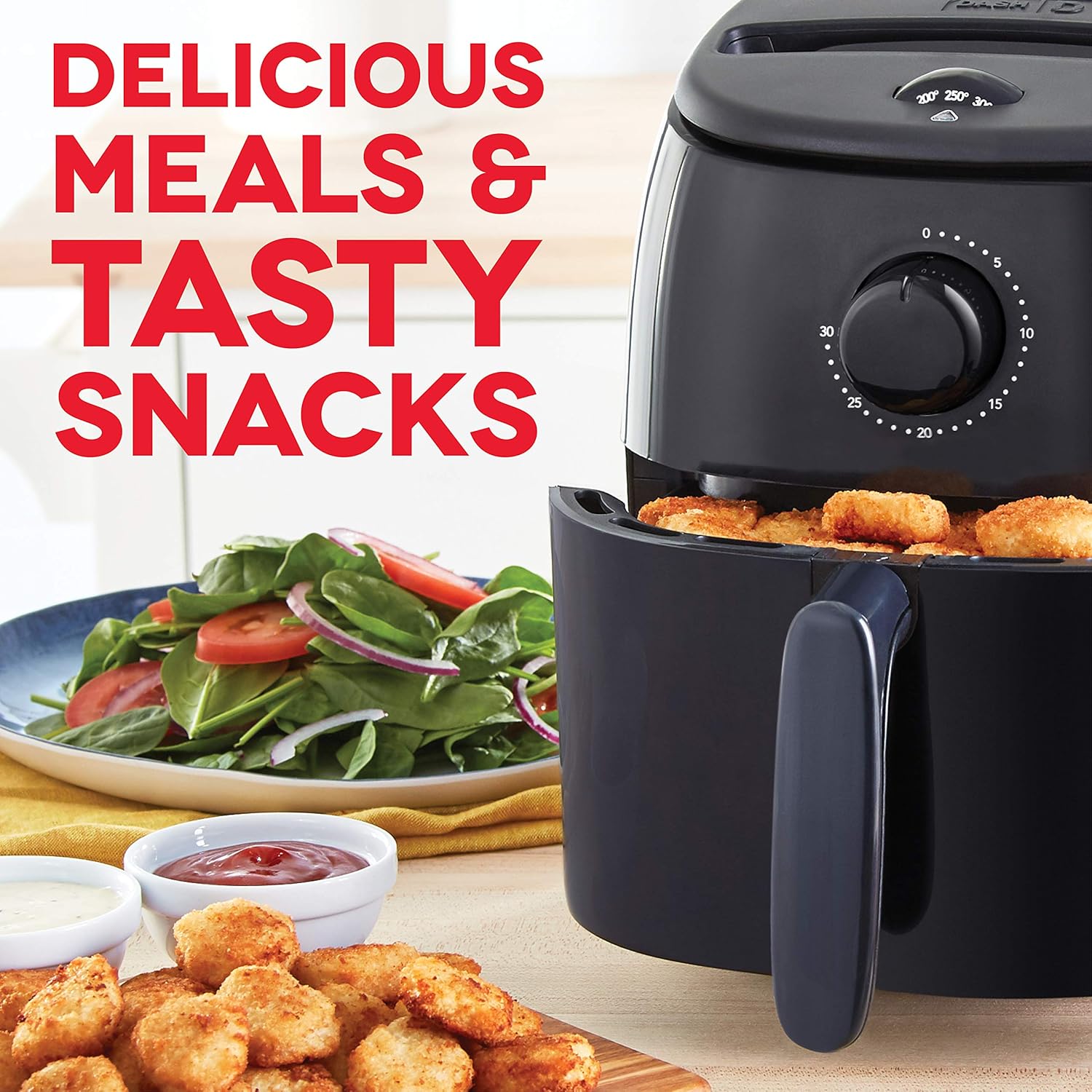Dash DCAF200GBBK02 Tasti Crisp Electric Air Fryer Oven Cooker with Temperature Control, Non-stick Fry Basket, Recipe Guide + Auto Shut Off Feature, 1000-Watt, 2.6Qt, Black: Kitchen & Dining
