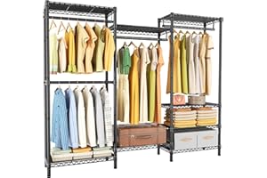 Golpart Freestanding Garment Rack Portable Closet Clothes Racks for Hanging Clothes, Heavy Duty Metal Adjustable Clothing Rack with 4 Hanging Rod & 8 Shelve, Stand Closet Organizer