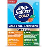 Alka-Seltzer Cold, Cold &amp; Flu + Congestion Severe Day/Night Fast Gels, Flu + Congestion Medicine, Multi-Symptom Relief, Body Aches and Pains, Fever Reducer, 24 Count (Packaging May vary)
