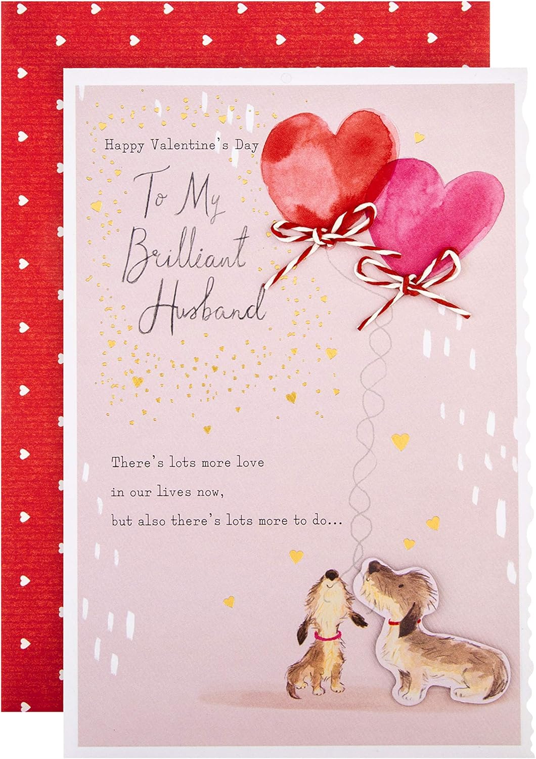 Hallmark Valentines Day Card for Husband Cute Dogs & Heart Balloons Design, Pink, 20.2cm x 13.8cm