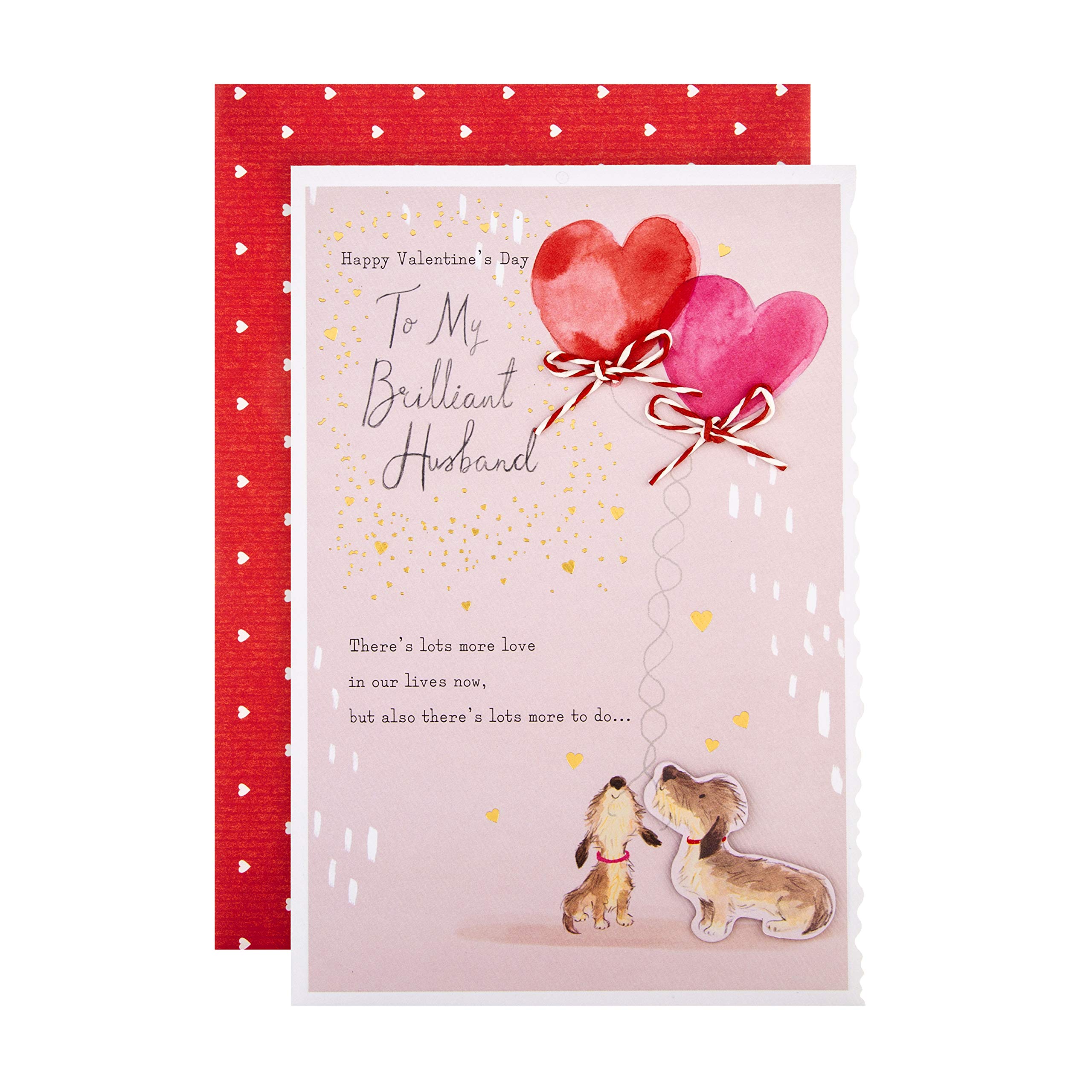 Hallmark Valentines Day Card for Husband, Cute Dogs & Heart Balloons Design, Pink