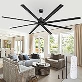 ZMISHIBO 96 Inch Industrial DC Motor Ceiling Fan, Large Ceiling Fan with 8 Reversible Blades, 3 Downrods, 6-Speed Remote Cont