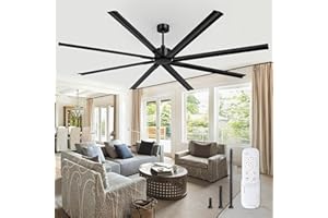 ZMISHIBO 96 Inch Industrial DC Motor Ceiling Fan, Large Ceiling Fan with 8 Reversible Blades, 3 Downrods, 6-Speed Remote Control, Home or Commercial Ceiling Fans for Porch/Garage/Shop, Black