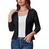 GRACE KARIN Women's 3/4 Sleeve Open Front Cropped Cardigan Summer Lightweight Hollow Out Knit Shrug