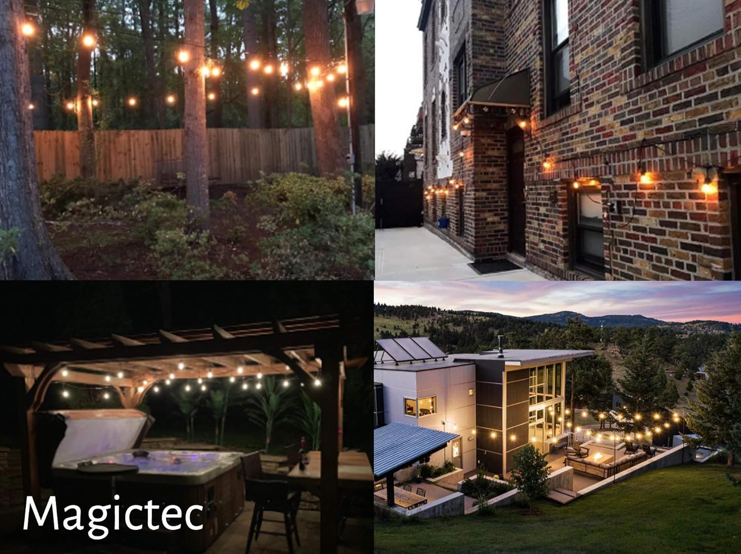 Magictec LED Shatterproof String Lights Commercial Grade with 15 Hanging Sockets 48 Ft Black Outdoor Weatherproof Cord Strand for Patio Garden Porch Backyard Bistro Gazebo Party Deck Yard, 2 Pack - - 