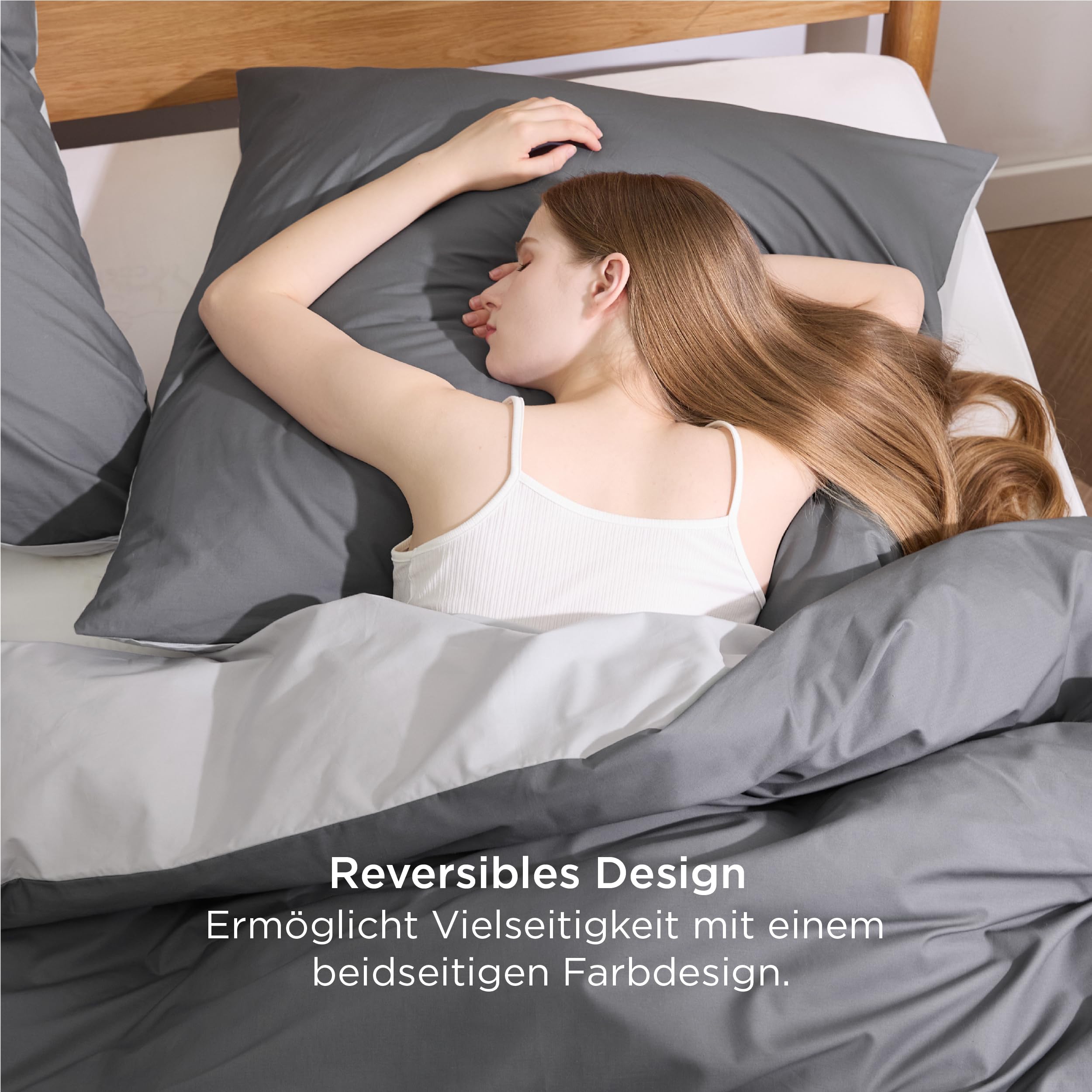 BEDSURE Bettwäsche 135x200 Dunkelgrau Grau - Baumwolle Bettwäsche-Sets 135 x 200 cm Wendebettwäsche 2teilig mit Kissenbezug 80x80 cm, Oeko-TEX Zweifarbiger Bettbezug mit Reißverschluss 2