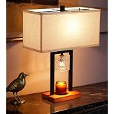 ANANAN 2 in 1 Candle Warmer and Table lamp Combo,with Timer &amp; Dimmer | Wax Warmer For Jar Candles,Largh Black Farmhouse Bedside Lamp,Home Decor,Gifts for Women,3 Bulbs Included