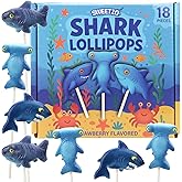 Shark Candy Lollipops, Ocean and Under the Sea Theme Candy Favors, 18 Count | Individually Wrapped Suckers, Birthday Party Treats, Strawberry Flavored