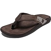 OLUKAI Tuahine Men's Waterproof Leather Sandals, Versatile Beach Flip Flops, Arch Support & Comfort Fit, Lightweight & Durable, Enhanced Grip & Traction