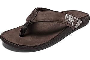 OLUKAI Tuahine Men's Waterproof Leather Sandals, Versatile Beach Flip Flops, Arch Support & Comfort Fit, Lightweight & Durabl