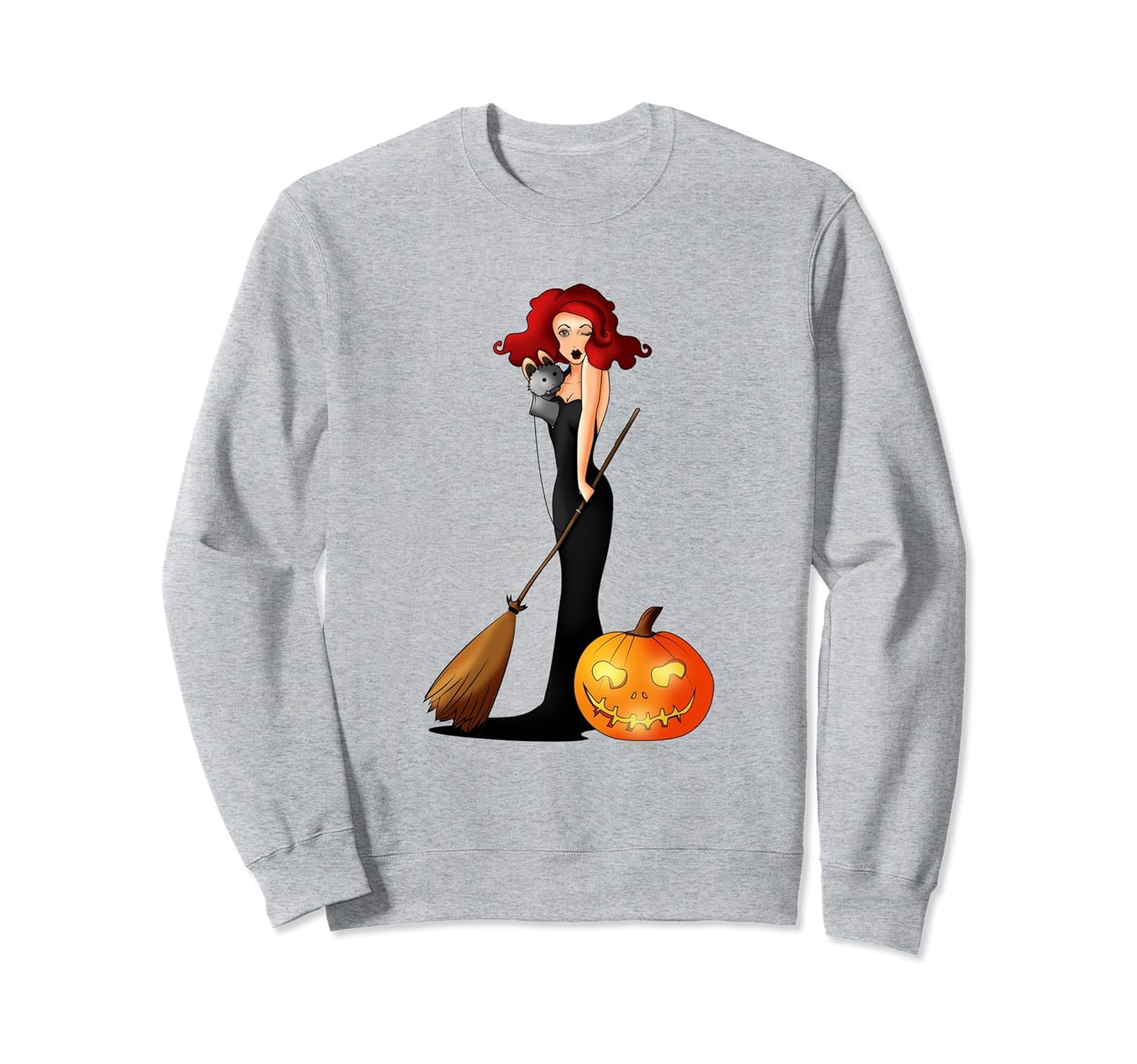 Halloween Sweatshirt with Witch, Pumpkin for Women and Girls-ANZ