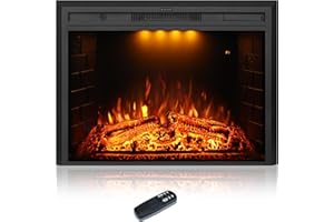 Dreamflame 33 inch Electric Fireplace, Wall Fireplace Electric with Remote Control, Realistic Log and Crackling Sound, Overheating Protection and Timer, 750/1500W Black