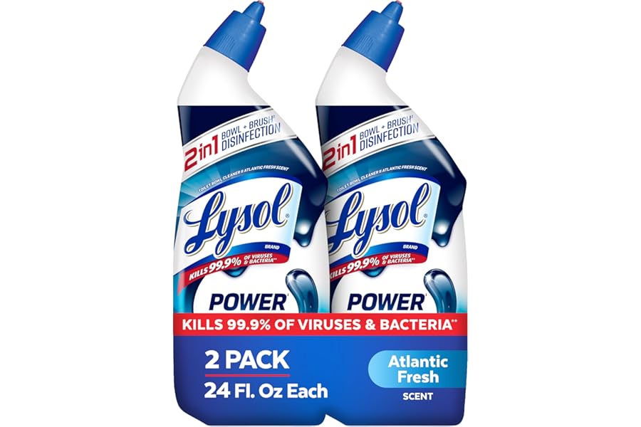 Lysol Toilet Bowl Cleaner, Max Strength Bathroom Cleaning Supplies, Toilet Bowl Cleaner Clinging Gel, Home Essential, Instant Stain Removal, Disinfecting and Deodorizing, Bleach Free, 24 oz (2 ct)