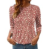 LOMON Women's 3/4 Length Sleeve Tops Crew Neck Dressy Casual Blouses Summer Tees Shirts
