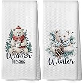 shiviody Winter Christmas Polar Bear Kitchen Towels - Polar Bear Gifts Dish Towels, Winter Christmas Wildlife Decorative Absorbent Dishcloths Hand Towel Set of 2 for Bathroom Decor 16x24 Inches