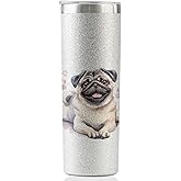 Onebttl Pug Gifts for Pug Lovers, Women Dog Owners, Dog Mom on Christmas, Birthdays, 20oz Glitter Vacuum Insulated Stainless Steel Tumbler, Brown Pug