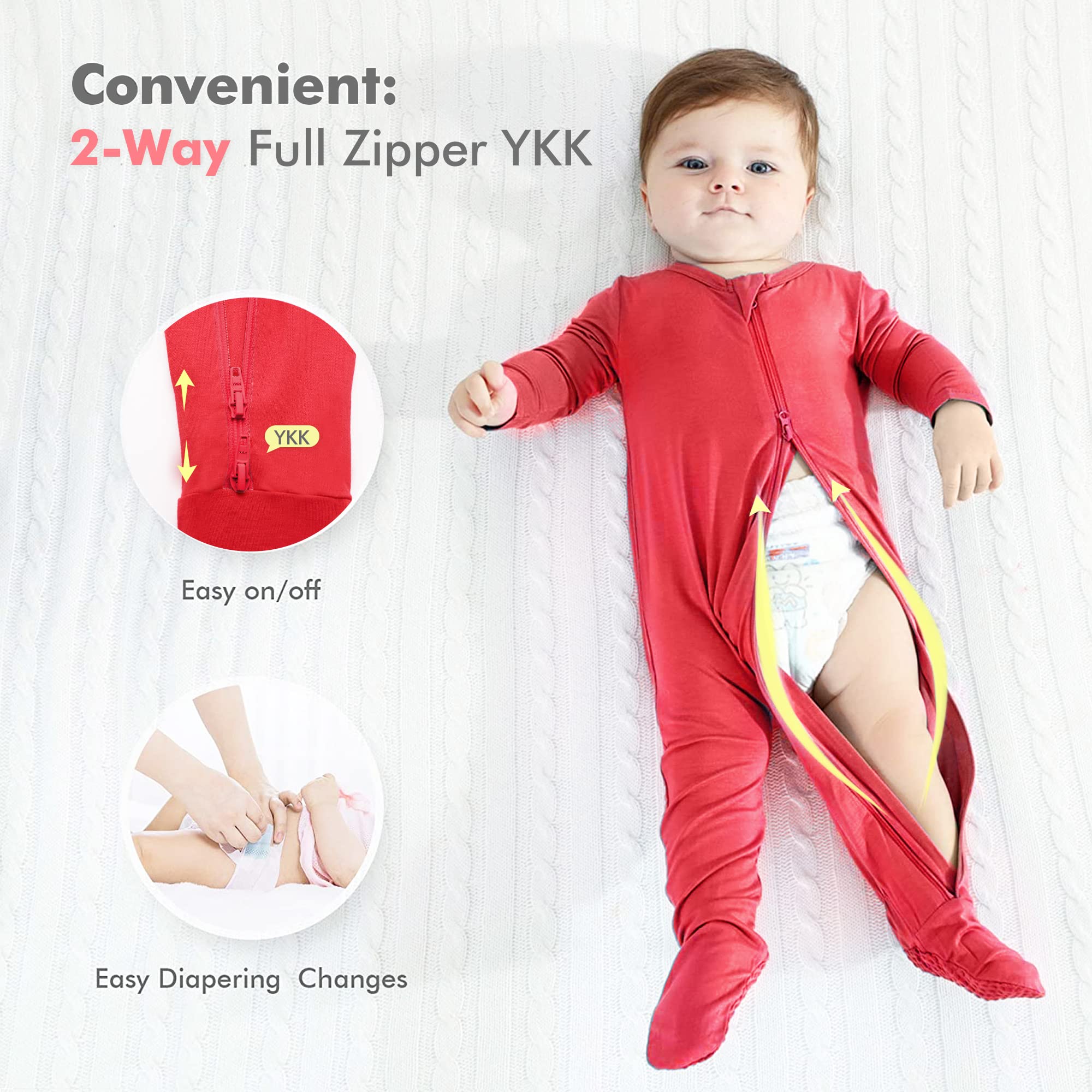 HAPIU Rayon From Bamboo Baby Footed Pajamas, 2 Way Zipper YKK, Footie