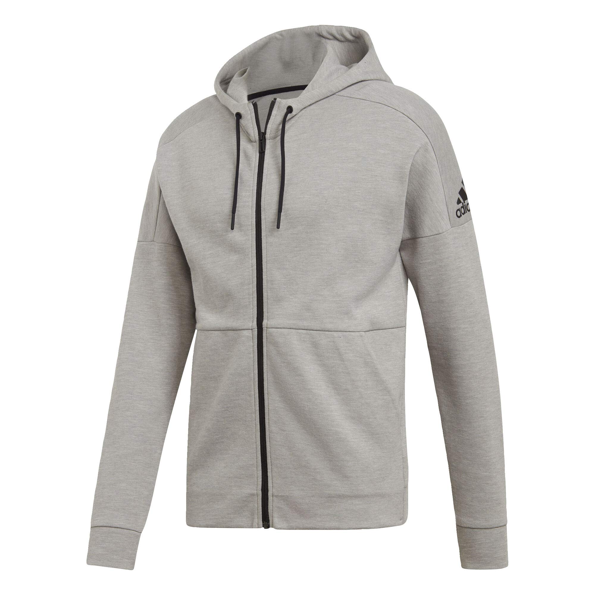 adidas Id Stadium Full-Zip Hooded Sweatshirt, Solid Grey/Raw White