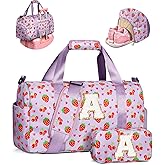 Elilier Dance Bag for Girls, Birthday Gifts for 4 5 6 7 8 9 10 Year Old Girls Kids, Initial Kids Duffle Bag, Cute Weekender Overnight Sleepover Gym Bag with Shoe Compartment, Girly Stuff