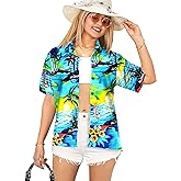 LA LEELA Women's Short Sleeve Hawaiian Blouse Shirt