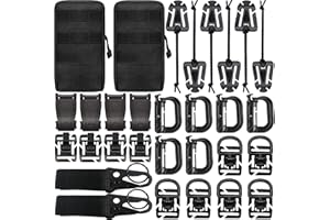 CREATEY Molle Accessories Kit of 30 Attachments, D-Ring Grimloc Locking Gear Clip Web Dominator Elastic Strings Buckle for 1" Webbing