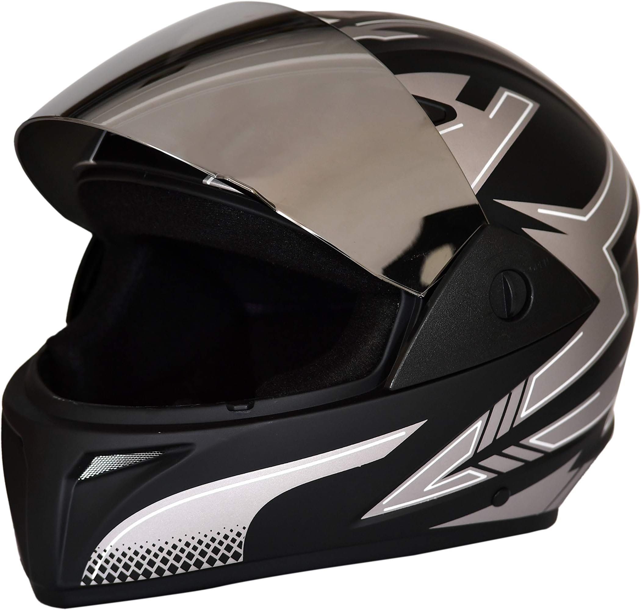 Dass Redfox Carbon Trim Matt Finish Mirror Visor Full Face Helmet for Men (Medium, Black with Grey Graphix)