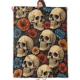 Floral Skull Blanket, Flannel Throw Blanket Soft Cozy Lightweight Blankets for Adults Women Kids Home Decor for Sofa Couch Bed 60x50 Inch