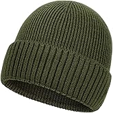 Oversized L/XL/XXL Merino Wool Beanie Hat for Men Big Head Cuffed Watch Cap Warm Soft Knit Winter Hat