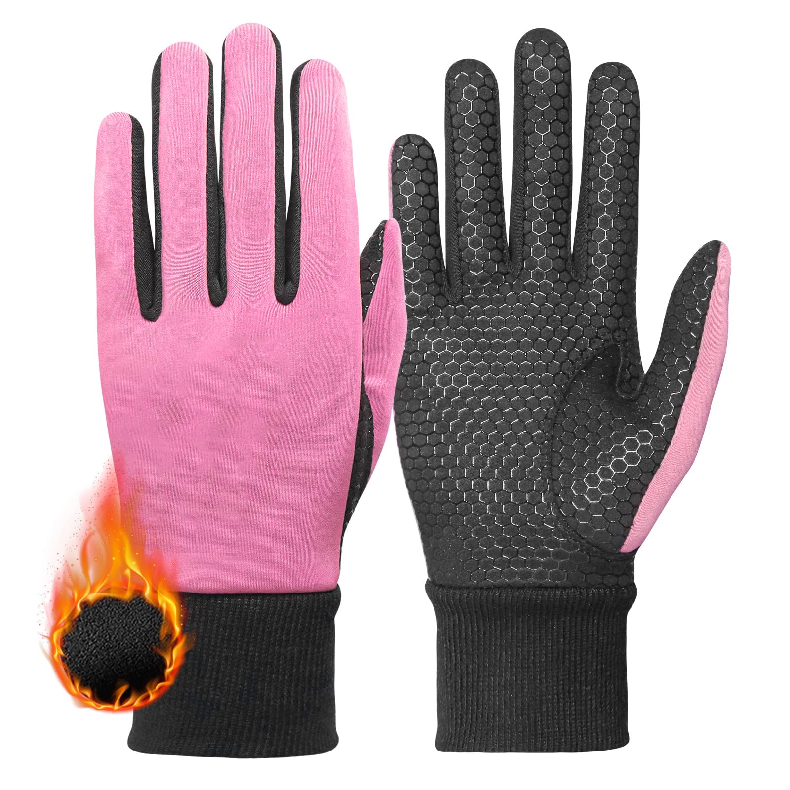 FINGER TEN Winter Golf Gloves Women Warm Left Hand Right Grip Cold Weather Value Pair, Womens Golf Glove Wear Resistant Non Slip Flexible Durability (M,Pink)