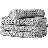 Microfiber Waffle Face Towels, 4 Pieces, Soft, Absorbent, Fast Drying, Lint Free 430 GSM (Silver)