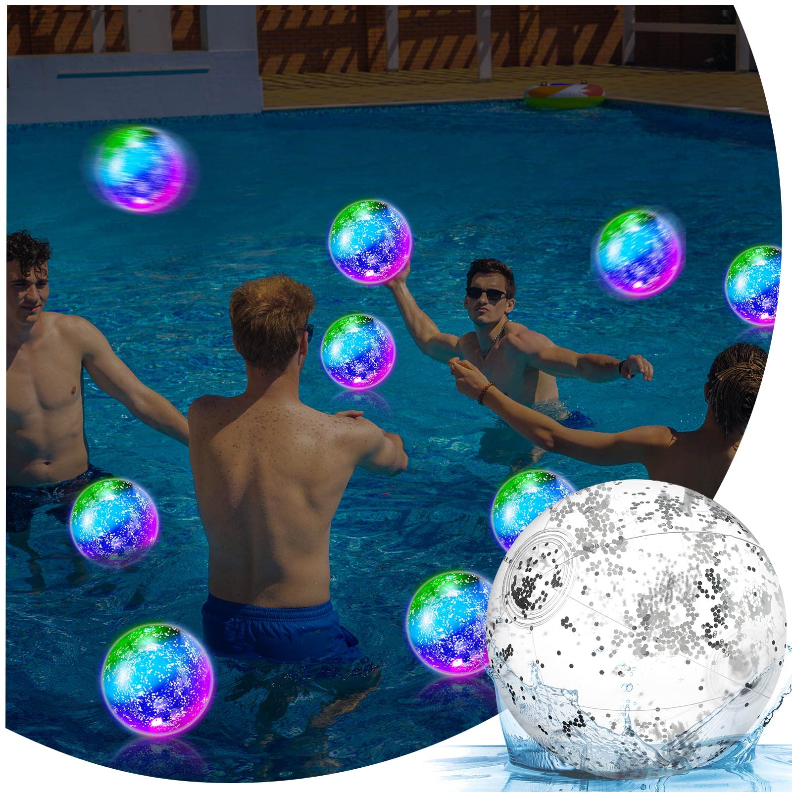 Photo 1 of ***4 pcs missing***Meooeck 16 Pcs Light up Beach Balls Glow in The Dark LED Inflatable Beach Balls 9 Inch Sparkly Confetti Glitters Pool Disco Bulk Outdoor Summer Swimming Party Favors Wedding Decorations(Silver)