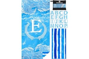 Zoneshinex Personalized Microfiber Monogrammed Beach Towel Sand Free Quick Dry Super Absorbent Customized Initial Letter Lightweight Oversized Pool Swim Towels E Gifts for Women