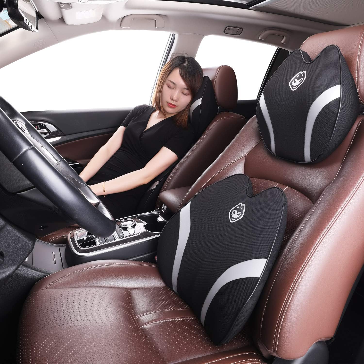 Amazon Zhuaimao ネックパッド 車 クッション 低反発 ネックピロー ドライブ 旅行 運転 頚椎サポート 枕 車用 腰枕 腰楽 リラックスクッション 取付バンド調節可能 カバー洗える ブラック1 ネックパッド 車 バイク