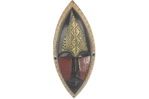 NOVICA Black and Red Sese Wood African Wall Mask with Brass Accents, 'A Peace Blessing'