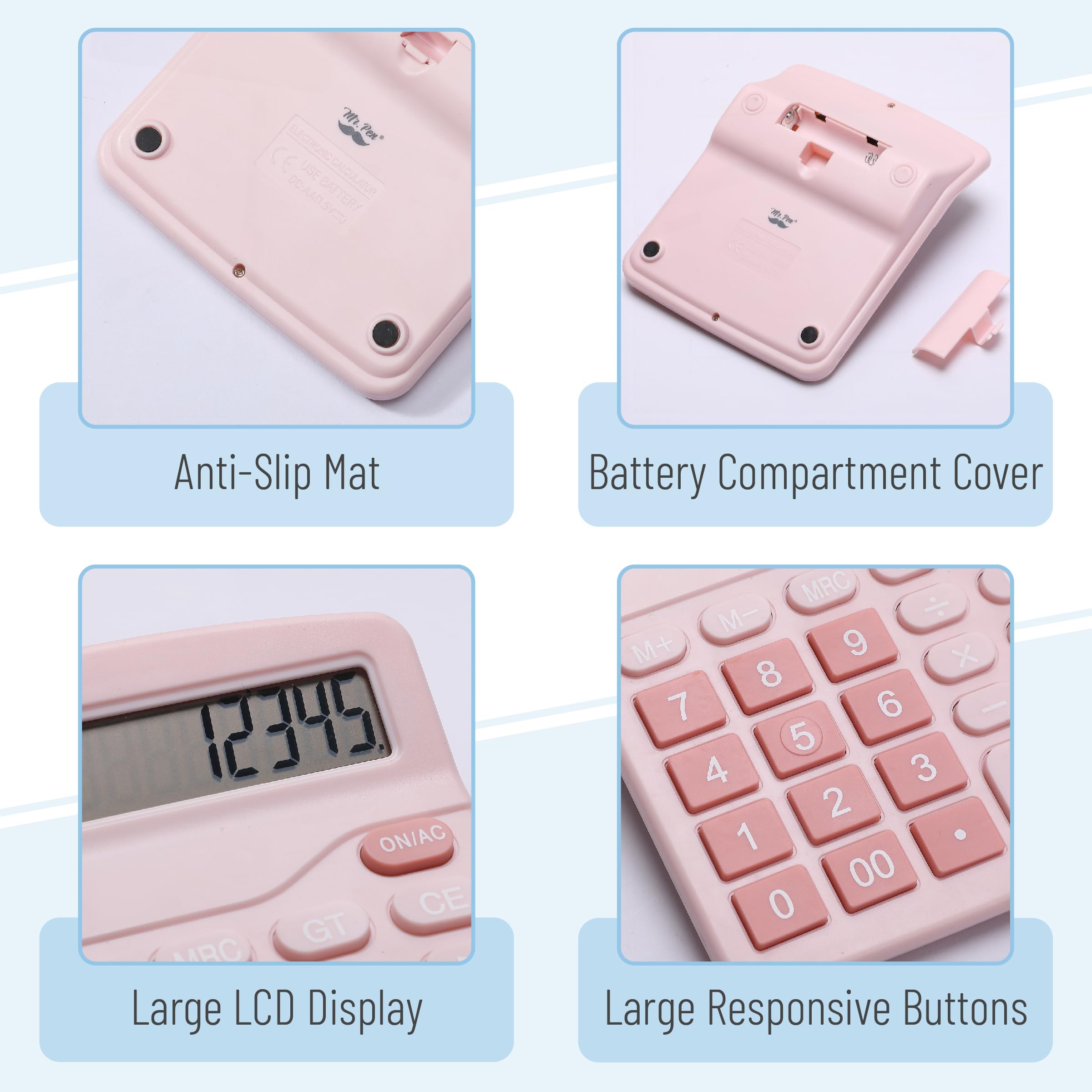 Mr. Pen- Calculator, Pink, Calculators Large Display, Standard Function Calculator, 12-Digit, Calculators Desktop, Office Calculator, Desktop Calculator, Desk Calculator Large Display, Pink Calculator