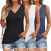 SUNBS 3 Pack Tank Top Women 2026 Sleeveless V Neck Summer Causal Loose Fit Tops Basic Flowy Dressy Cute Long Shirts Outfits