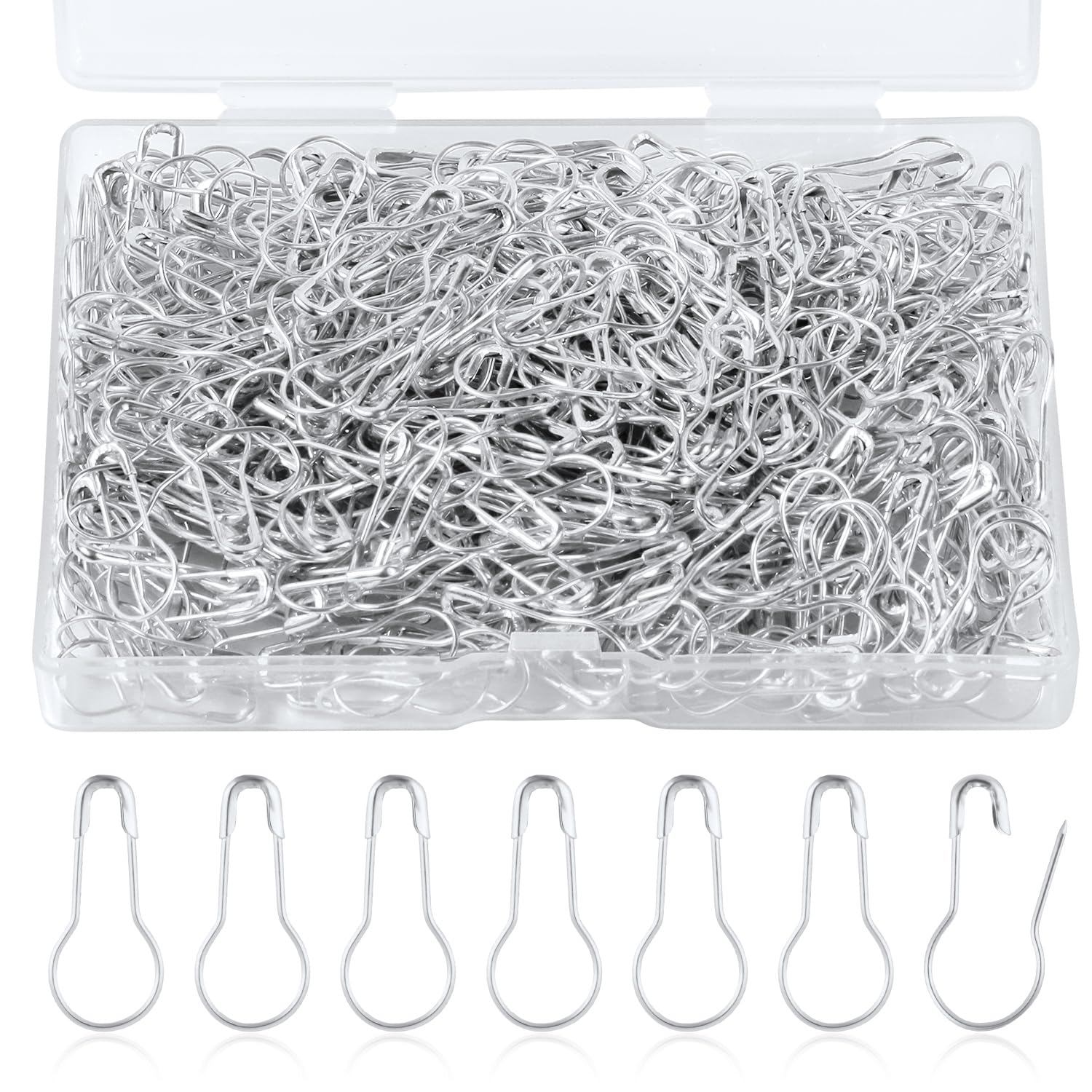 500pcs Gourd Safety Pins, 0.87in Metal Bulb Pins for Crafts Small Calabash Pin Tiny Knitting Crocheting Stitch Markers Mini Tag Pins with Storage Box for Clothes DIY Sewing Accessories (Silver)