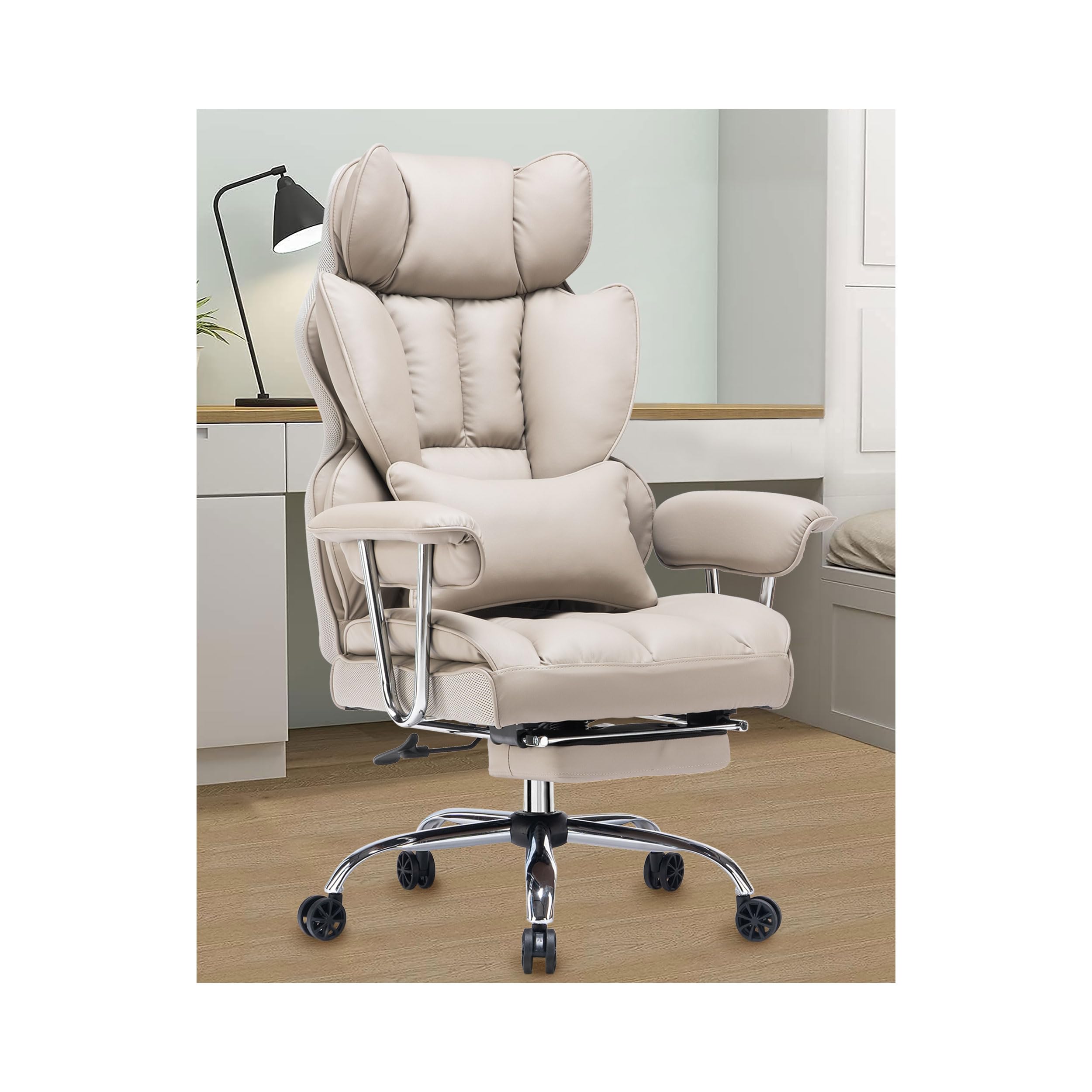 Photo 1 of Efomao Desk Office Chair 400LBS, Big and Tall Office Chair, PU Leather Computer Chair, Executive Office Chair with Leg Rest and Lumbar Support, Grey Office Chair 1