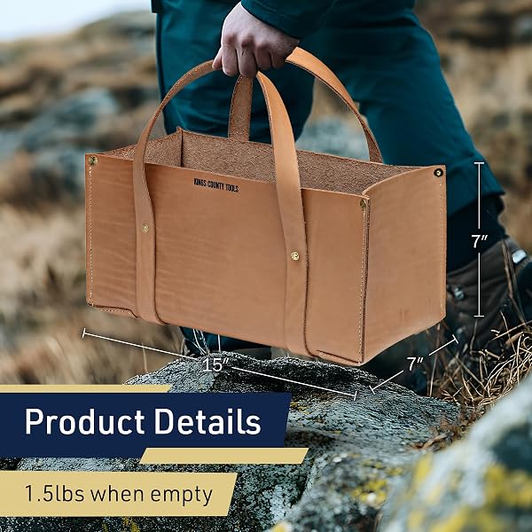 KINGS COUNTY TOOLS BUFFALO LEATHER TOOL TOTE BAG | LARGE STORAGE CAPACITY | EASY TO ACCESS & TRANSPORT | HEAVY-DUTY COWHIDE CARRYING STRAPS | 1/8” THICK HIDE | SEWN IN AMERICA